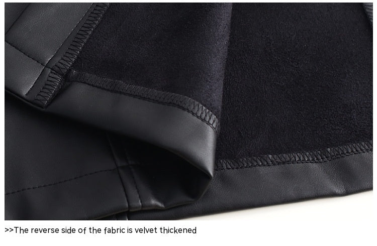 Autumn And Winter Fleece-lined Thickened Side Slit PU Leather Hip Skirt