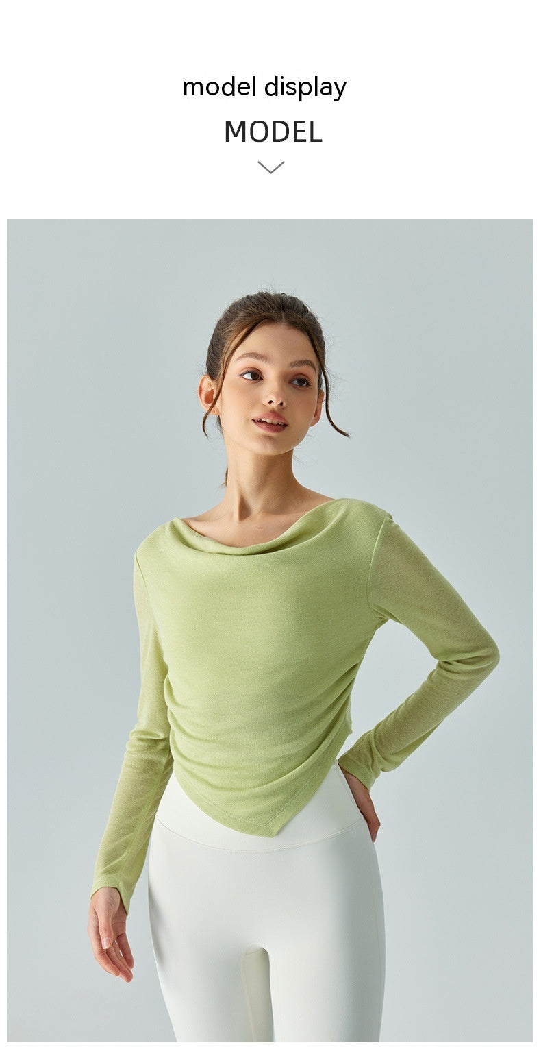 New Lightweight Breathable Yoga Blouse Asymmetric V-shaped Waist Pleating Swing Collar Sports Jacket
