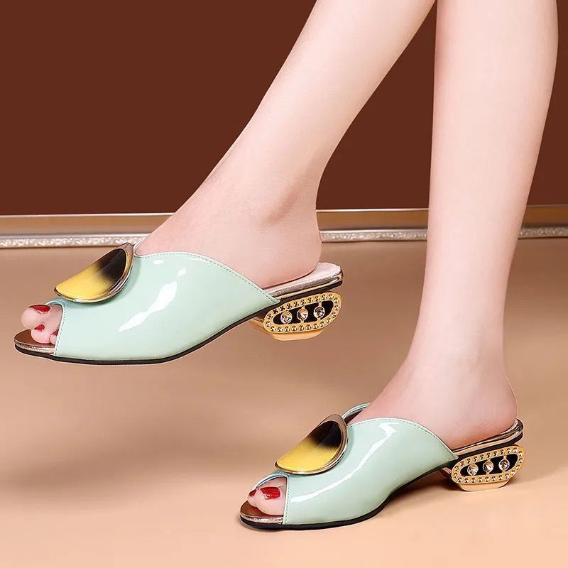 New Thick And Low Heel Fish Mouth Sandals And Slippers