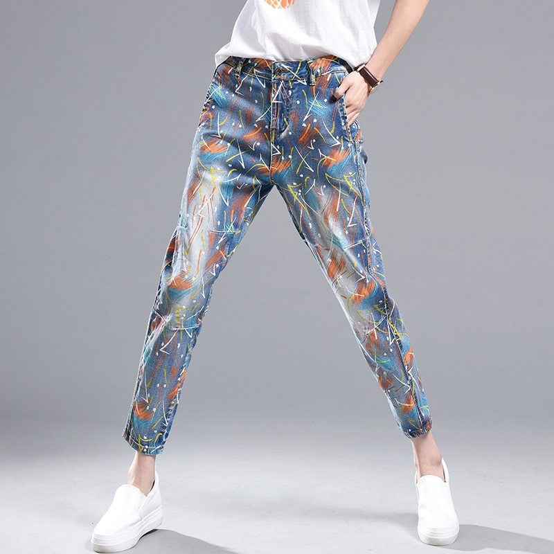 High waist painted printed harem pants