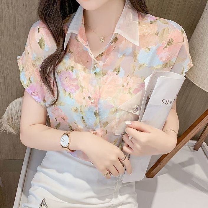 Floral Chiffon Short Sleeve Top