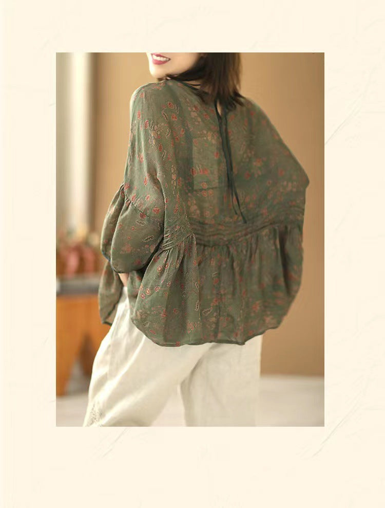 Summer Artistic Vintage Floral Cotton And Linen Shirt