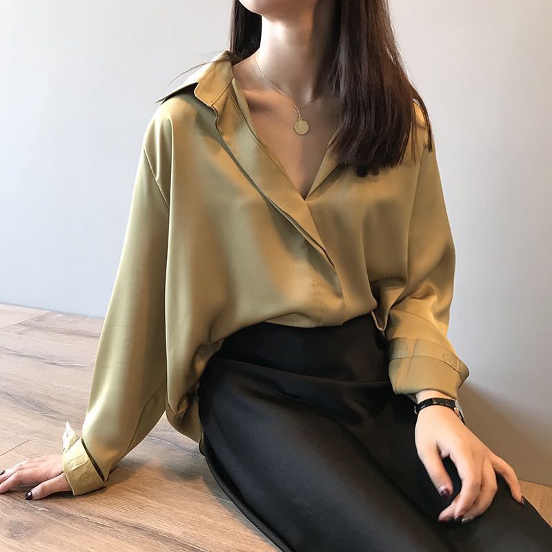 Cotton Satin V-neck Chiffon Shirt