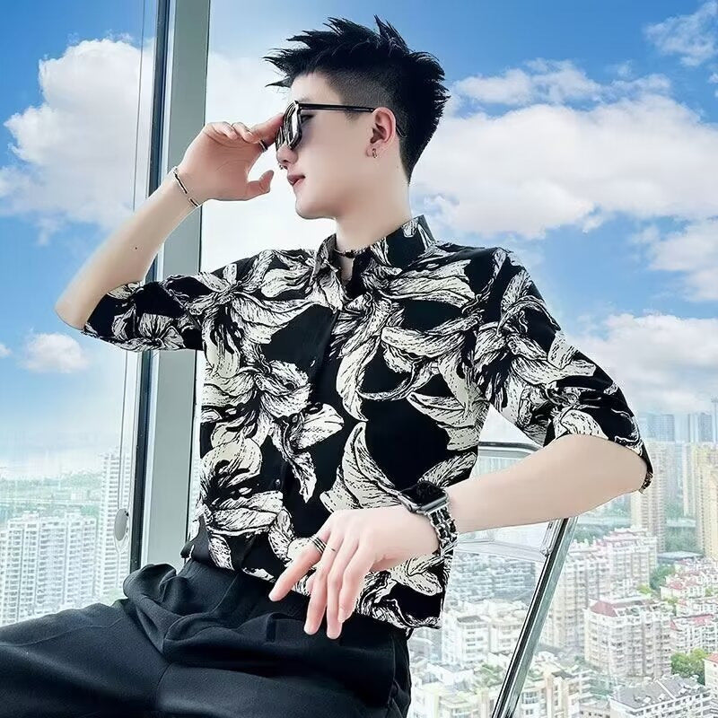 Printed Shirt Men's High-grade Short-sleeved Summer Ins Ruoshuai