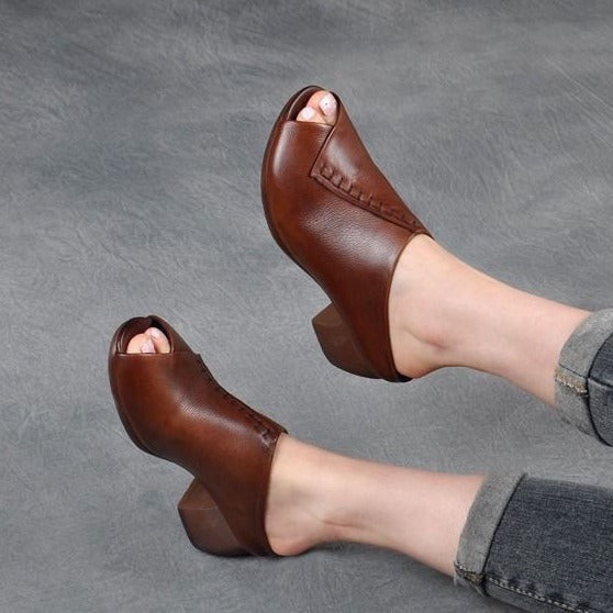 Square Heel Peep-toe Slippers Women's Outer Height Increasing Sandals Pumps