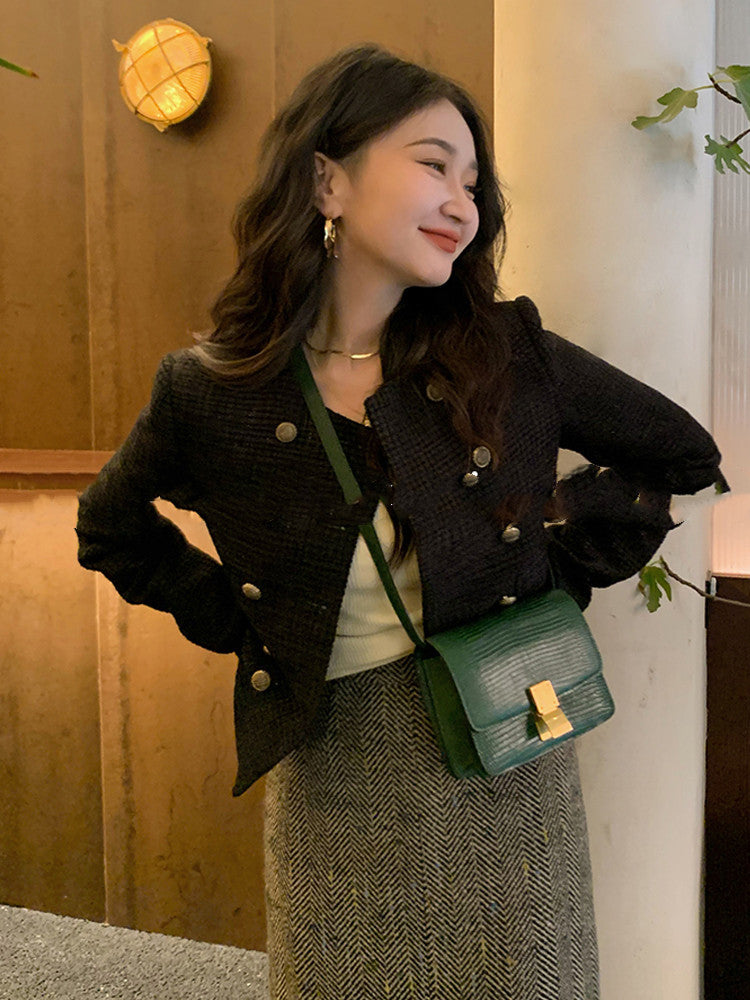 Women's Retro Tweed Coat Petiteall Match