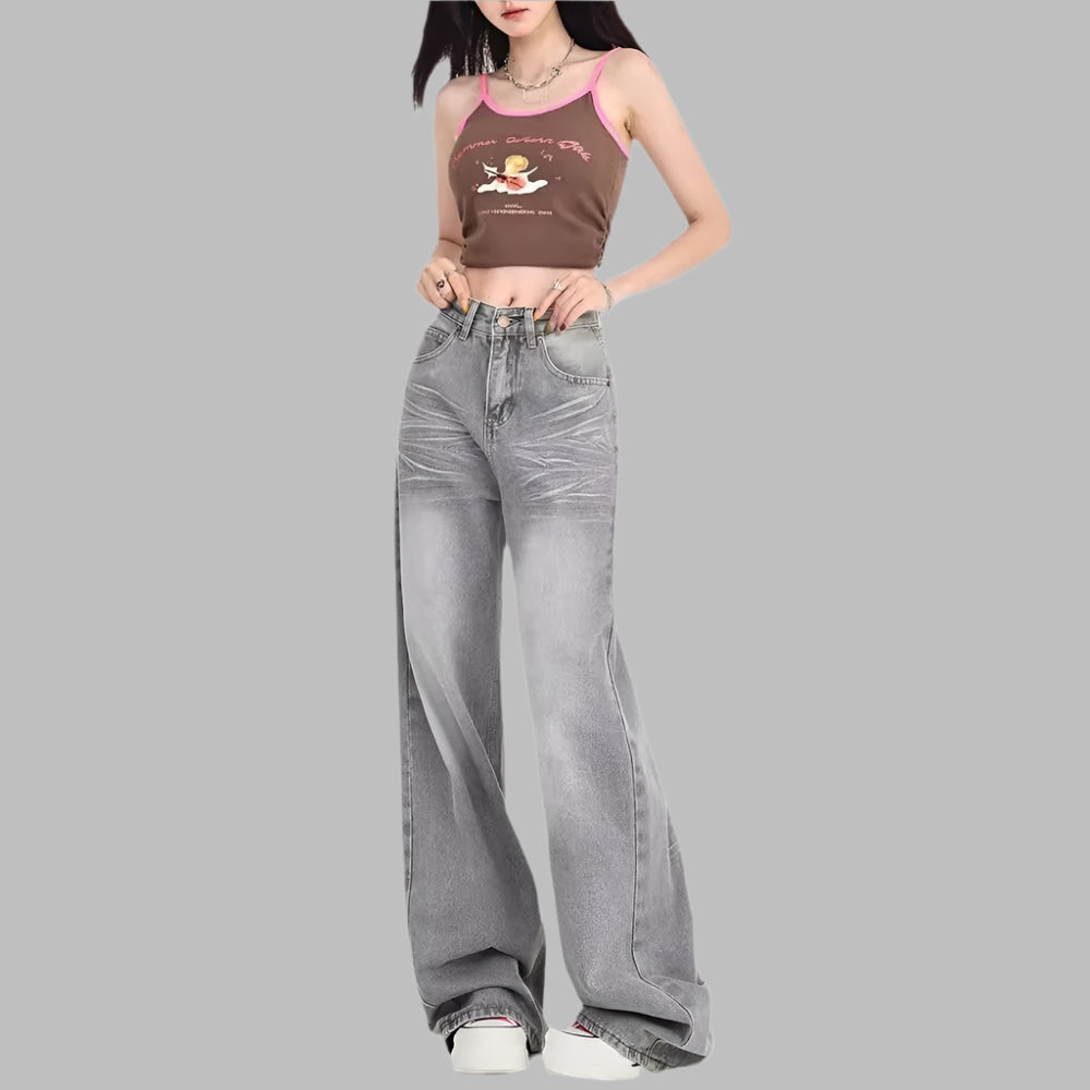 Autumn Retro Loose Low Waist Straight Jeans For Women