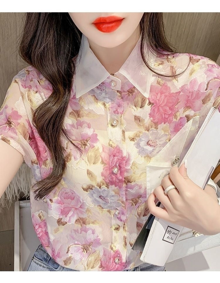 Floral Chiffon Short Sleeve Top