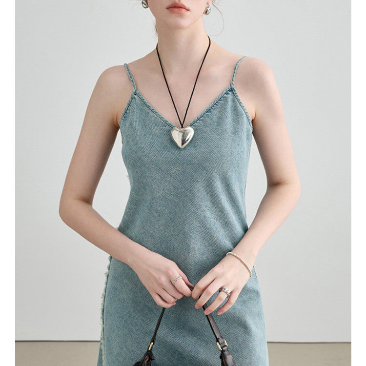 Women's Slim Waist Denim Suspender Dress