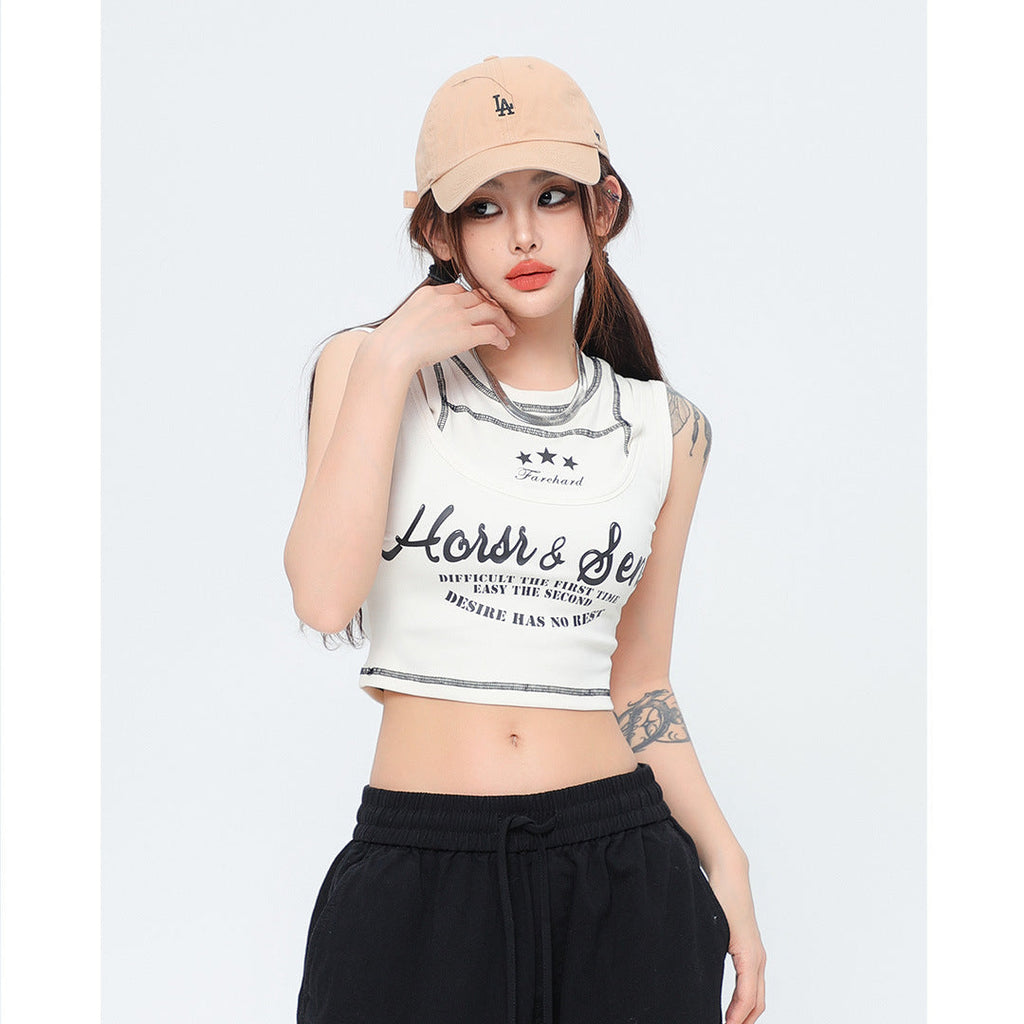 Women's Letter Halter Short Sleeveless T-shirt