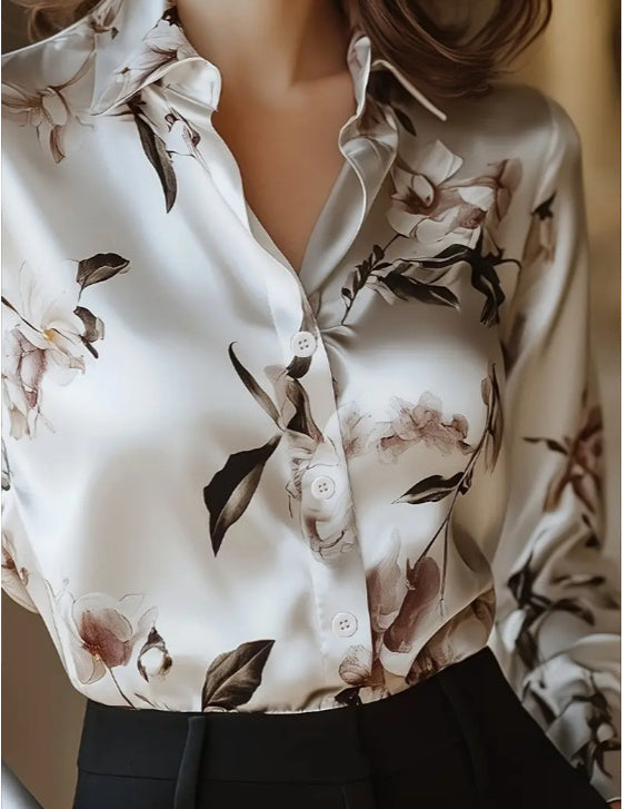 Modern Satin Elegant Printed Shirt In White