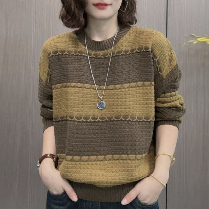 Contrast Color Young-aged Women's Striped Sweater