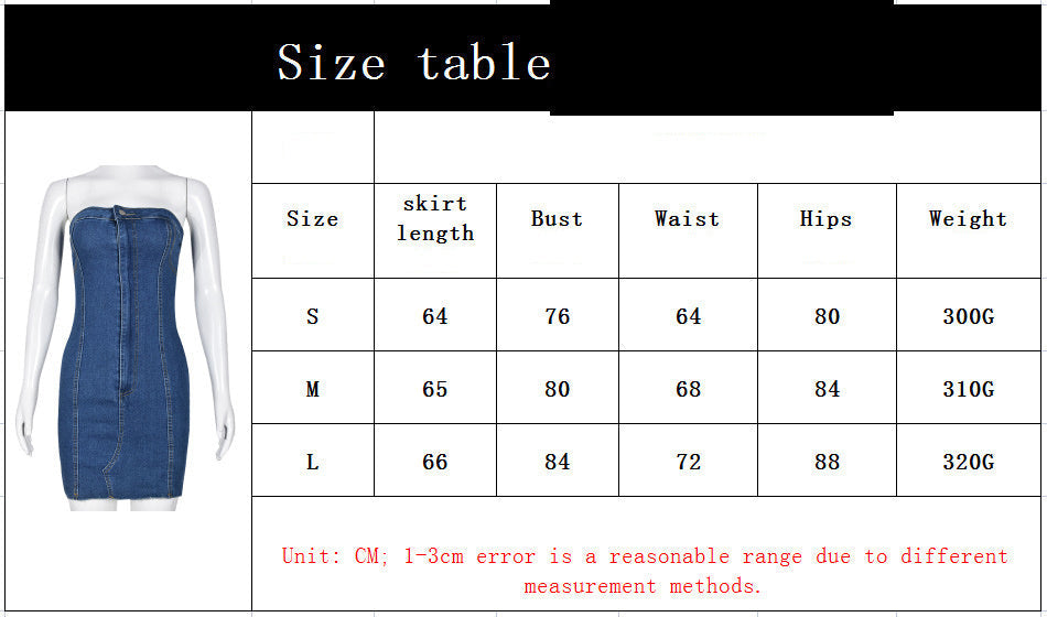 Sexy Slim-fit Tassel Washed Denim Tube Top Dress For Women