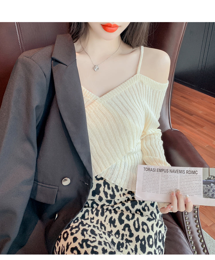 Chic Design Niche Sexy Off-the-shoulder Long-sleeve Top Women