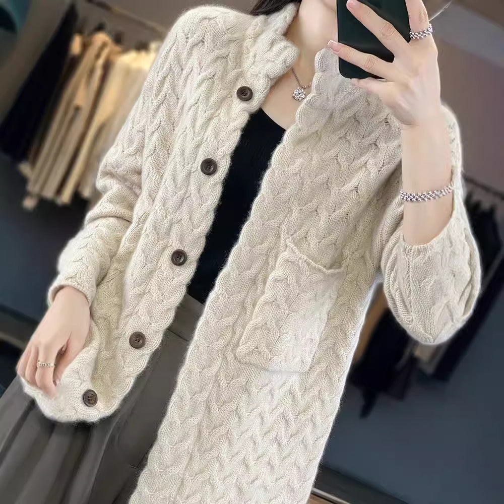 Women's Knitted Cardigan Thickened Twist