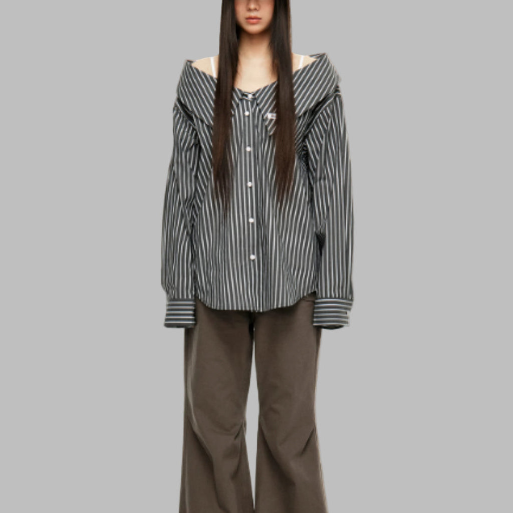 Detachable Splicing Vertical Striped Shirt For Women
