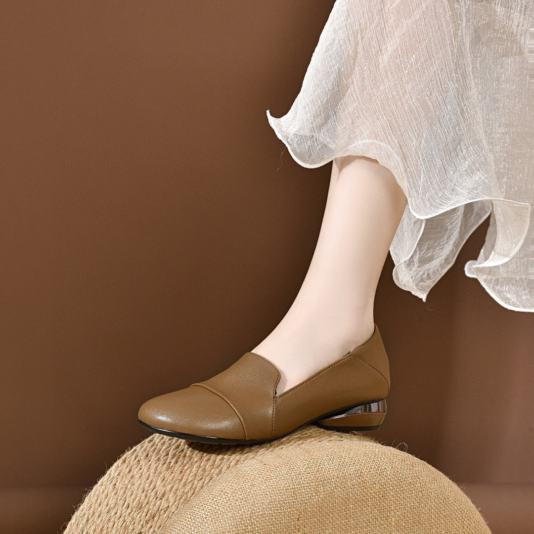 Simple Temperament Low Heel Round Toe Flats