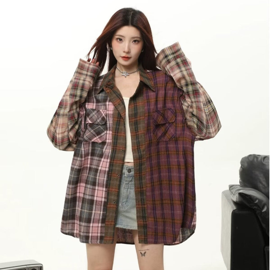 Plaid Shirt For Women Autumn Winter Retro Maillard Style