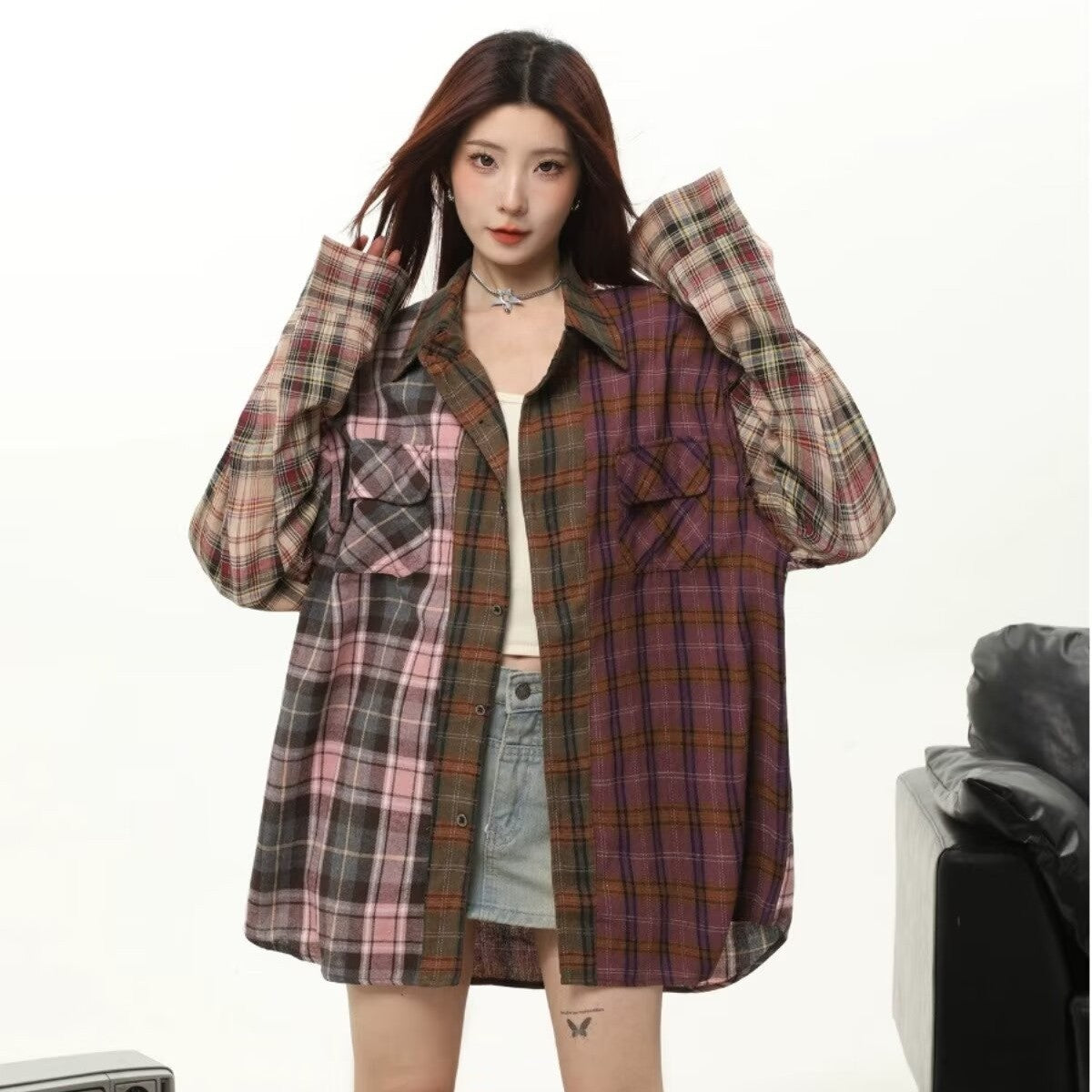 Plaid Shirt For Women Autumn Winter Retro Maillard Style