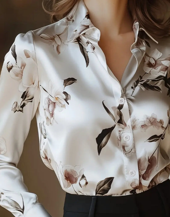 Modern Satin Elegant Printed Shirt In White