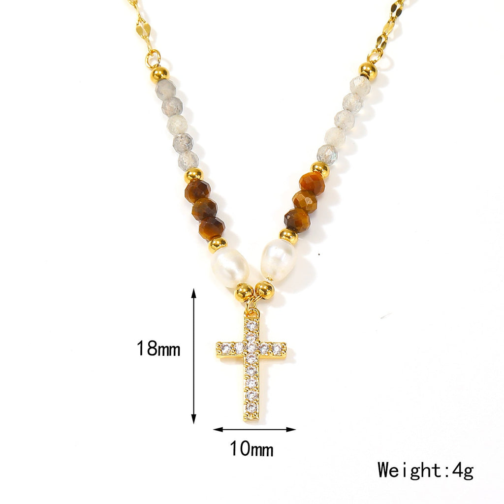 American Ins Niche Design Beaded Cross Clavicle Chain