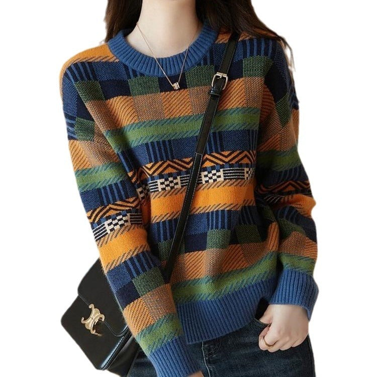 Contrast Color Long Sleeves Knitwear Sweater Coat