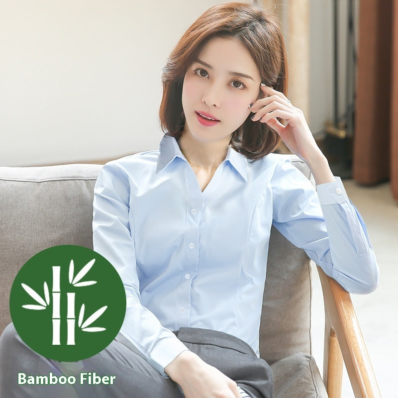 Bamboo Fiber White Shirt Women's Long Sleeve New