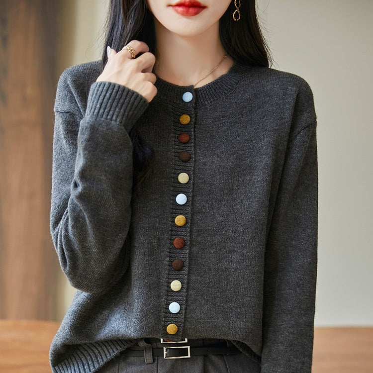Women's Loose Soft And Age-reducing Simple Casual Jacket With Colorful Buttons