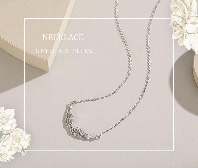 S925 Sterling Silver Angel Wings Pendant Necklace