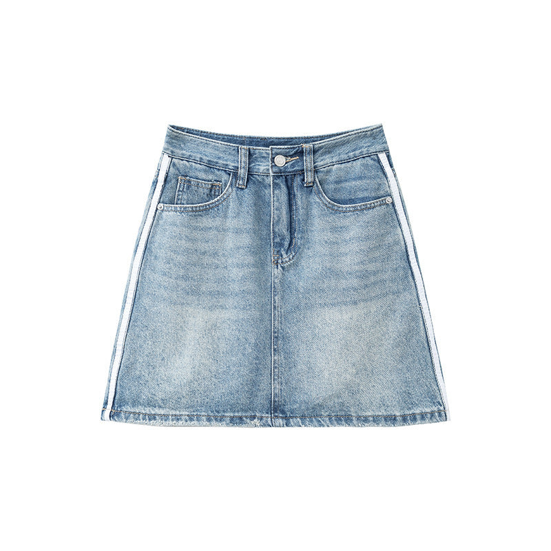 Three-color Ribbon A- Line Skirt High Waist Lining Anti-exposure Skirt