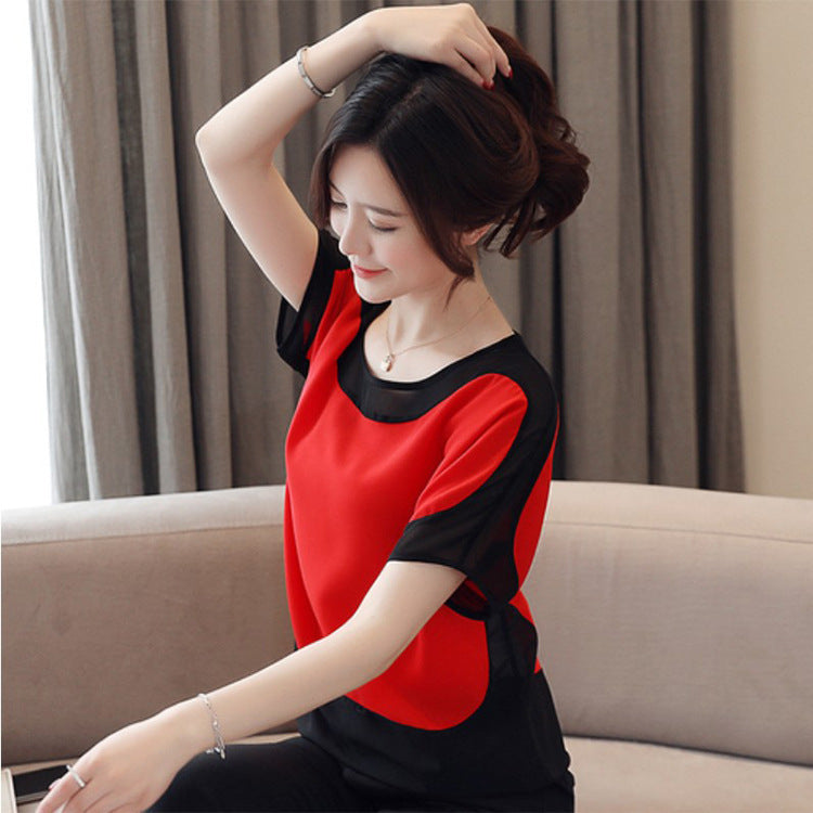 Bat short sleeve chiffon shirt women summer