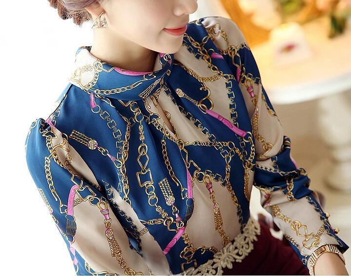Women's printed long-sleeved printed chiffon shirt