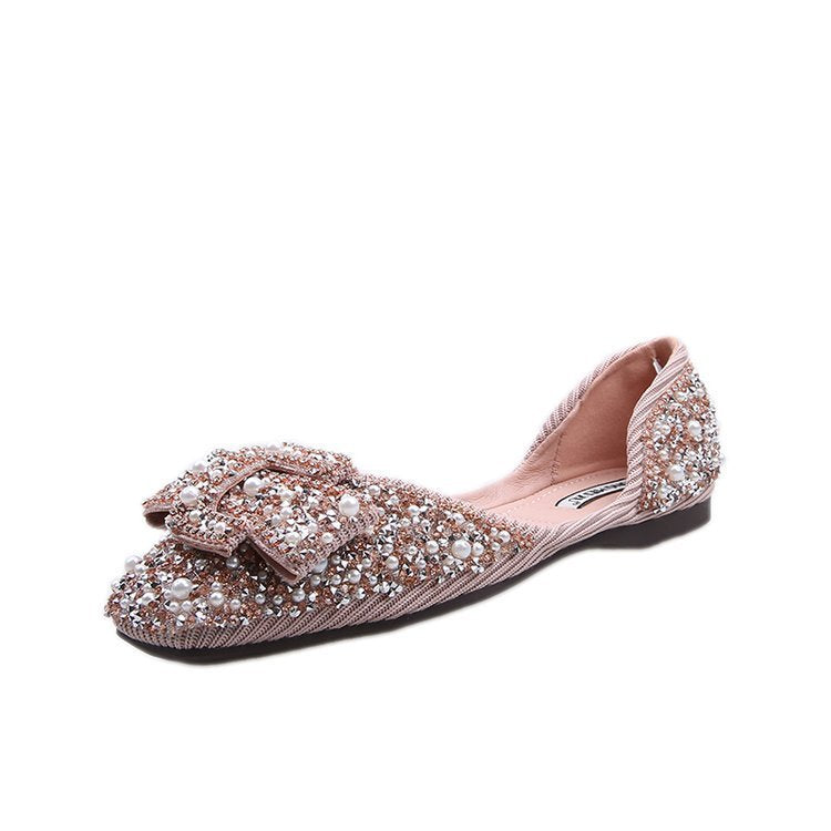 Flat set foot rhinestone scoop shoes