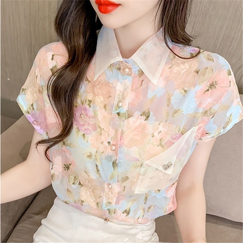 Floral Chiffon Short Sleeve Top