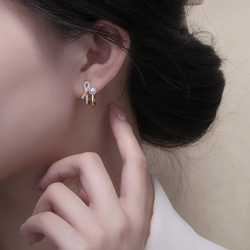 Bow Stud Earrings Women's Sterling Silver Needle Simple