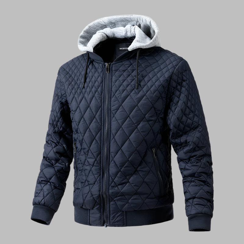 Men's Casual Jacket Quilted Cotton Removable Hood Jacket