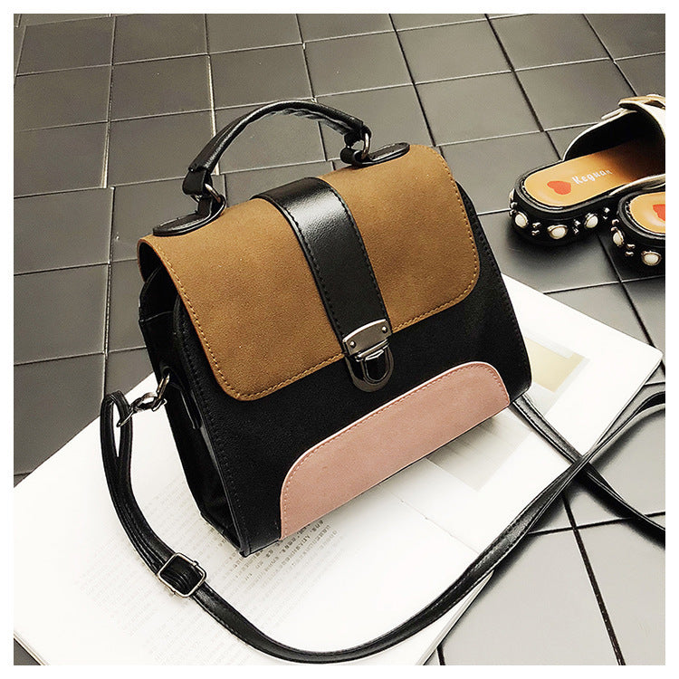 Fashion Frosted Cover Contrast Color Bag