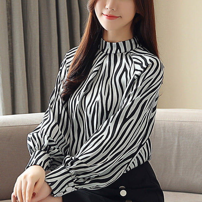 Striped Long Sleeve Stand Collar Pullover Oversized Shirt