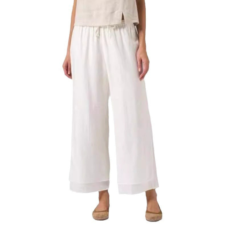 Women's Double-layer Buckle Elastic Waist Pants