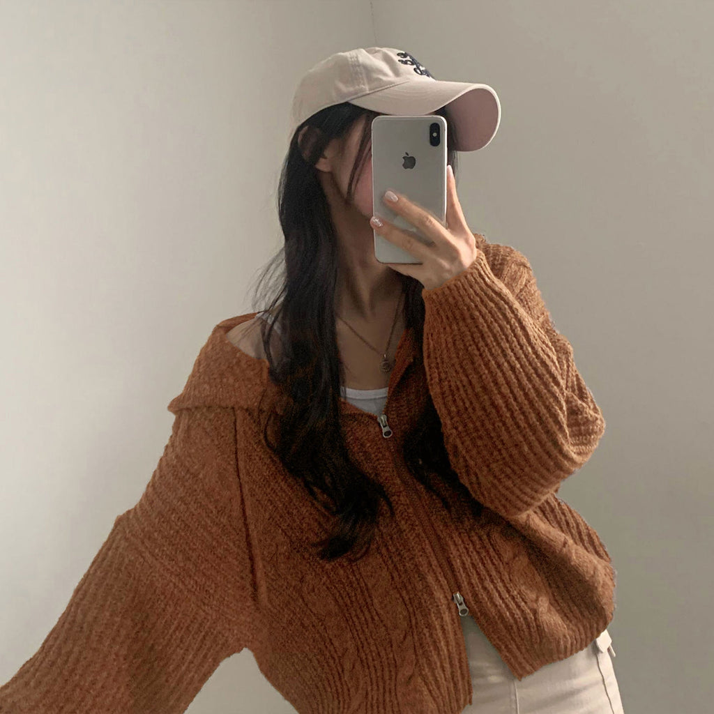 Hooded Long Sleeve Knitted Sweater Cardigan Coat Women