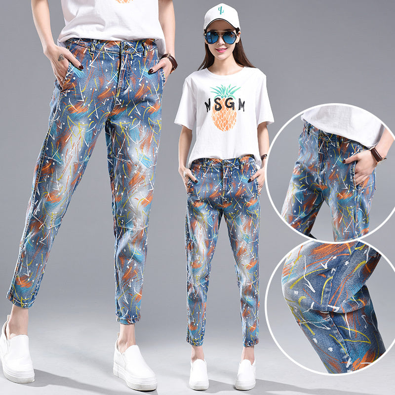 High waist painted printed harem pants