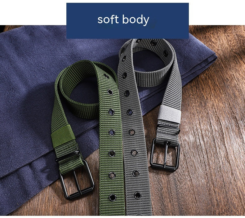 Lengthened Porous Pin Buckle Canvas Belt Men And Women Universal Belt