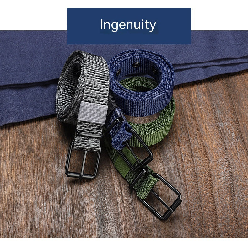 Lengthened Porous Pin Buckle Canvas Belt Men And Women Universal Belt