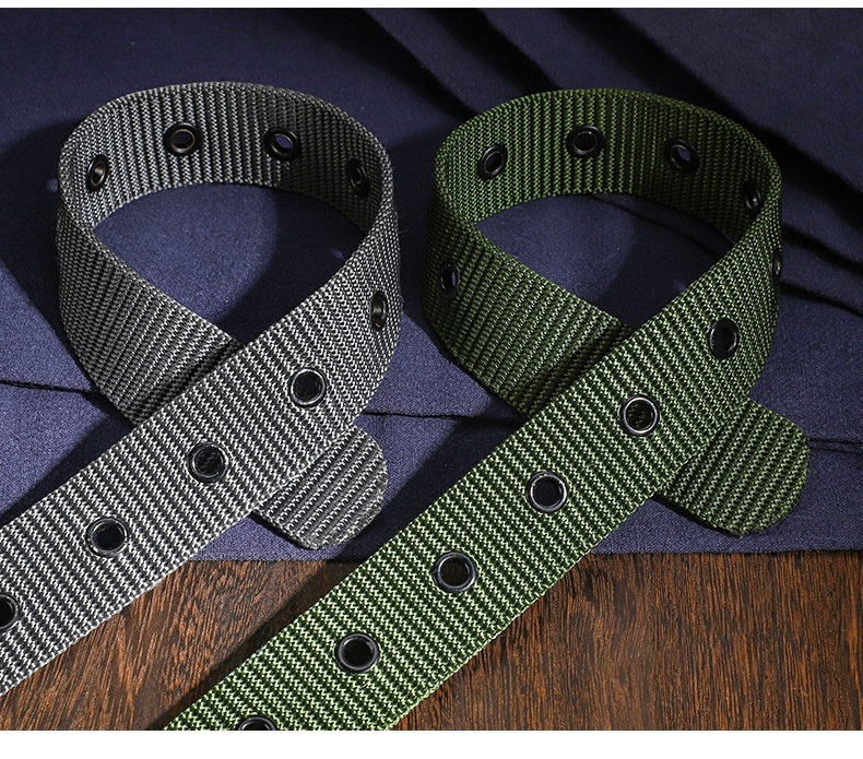 Lengthened Porous Pin Buckle Canvas Belt Men And Women Universal Belt