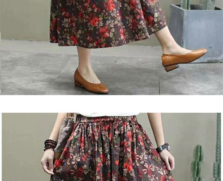 Floral SpringSummer New Mid-length High Waist Slimming A- Line Retro Elastic Midi Dress
