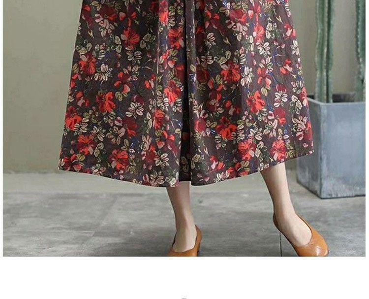 Floral SpringSummer New Mid-length High Waist Slimming A- Line Retro Elastic Midi Dress