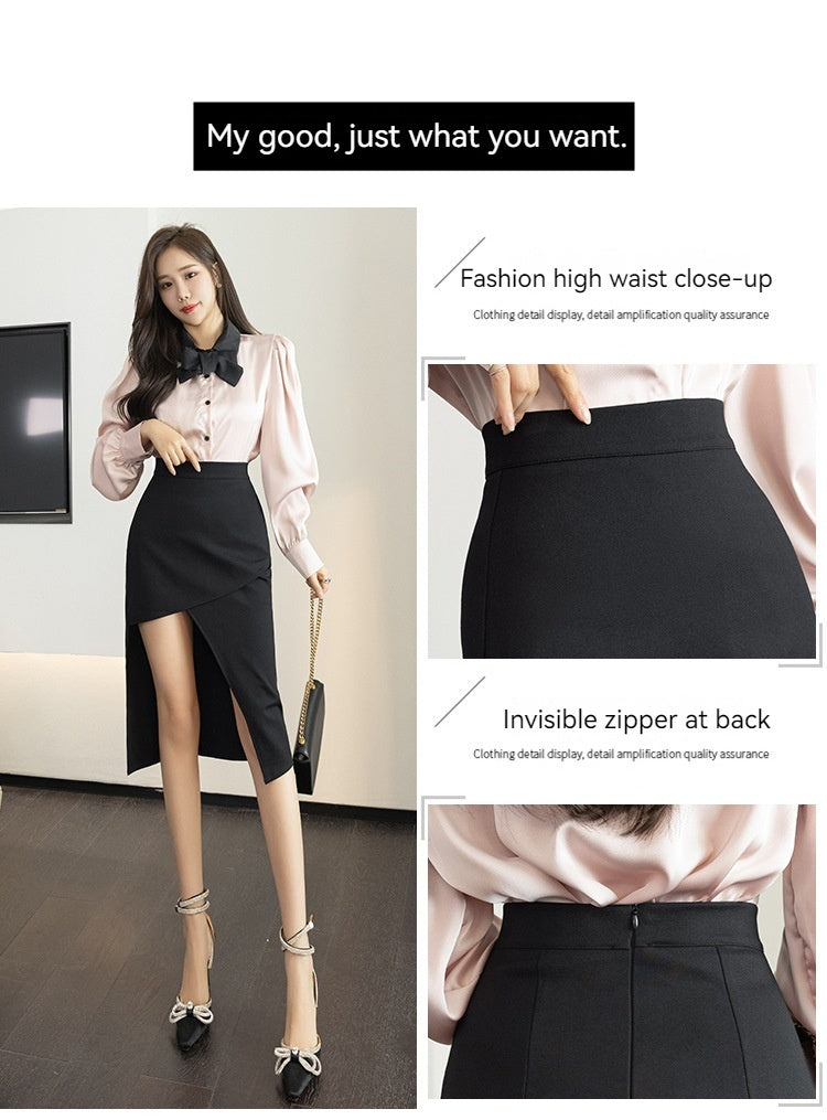 Leg-exposed High Waist Irregular A- Line Skirt