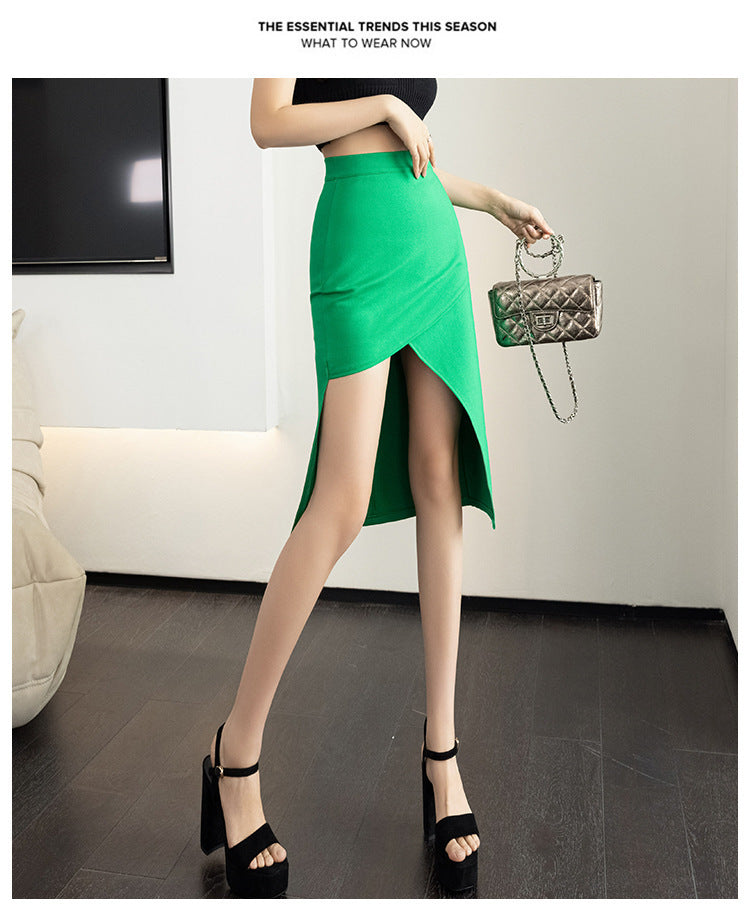 Leg-exposed High Waist Irregular A- Line Skirt