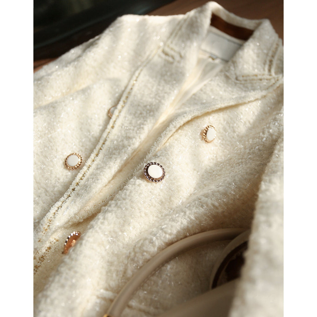 Women's Wool Solid Color Tweed Short Suit Jacket