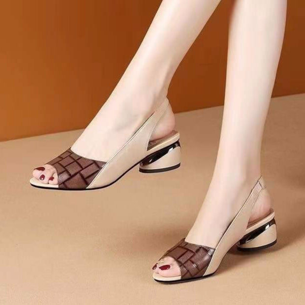 Women's Sandals Mid Heel Chunky Heel Soft Leather Outer Peep Toe Plus Size